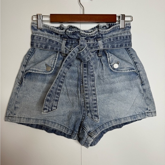 VERONICA BEARD Nori Denim Paperbag Shorts Extra High Rise with Belt size 25 - Picture 3 of 12